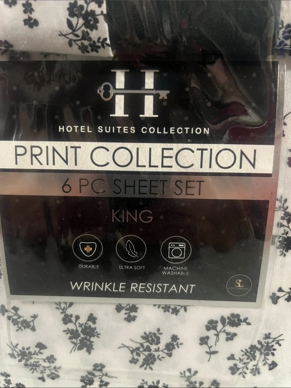 Hotel Collection Black Floral Print 6-Piece King Sheet Set